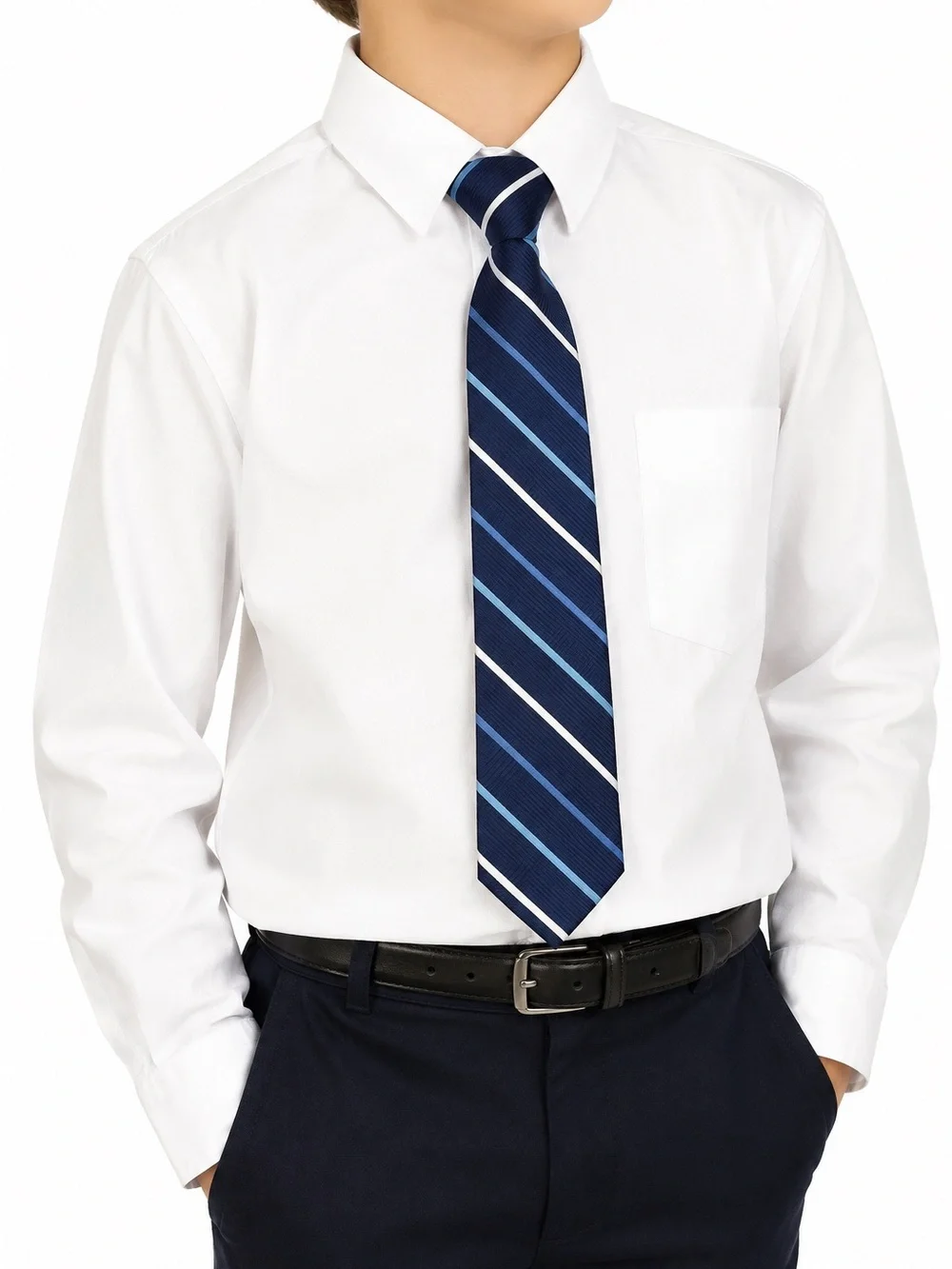 Club Room Boys Navy Blue Striped Pre-Tied Zipper Necktie